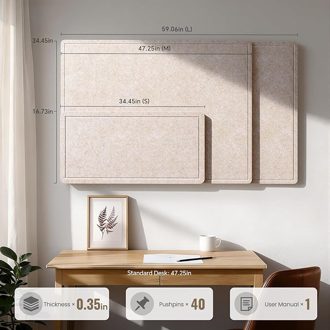 Large Bulletin Board, 60 X 35 Inches Felt Cork Board with 40 Pushpins, Foldable Felt Notice Pin Board Photo Display Board with Self-Adhesive Tape for Office Home School (Oatmeal, 60x35 inch)