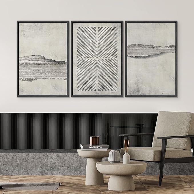 SIGNWIN Framed Canvas Print Wall Art Set Grunge Geometric Line Landscape Abstract Shapes Cozy Neutral Modern Art Decorative Boho Relax/Zen Nordic for Living Room, Bedroom, Office - 24"x36"x3 Black