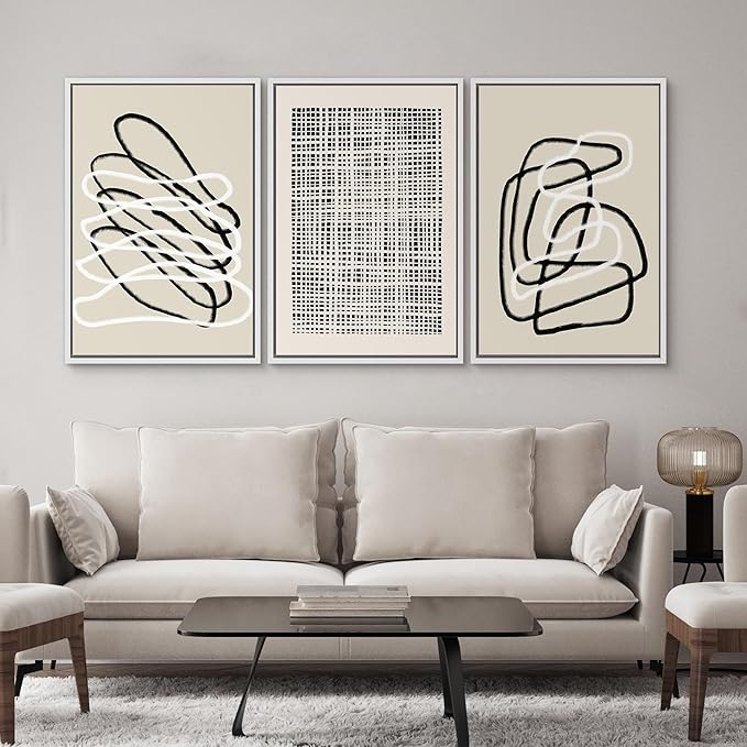 SIGNWIN Framed Canvas Print Wall Art Set Grunge Watercolor Paint Strokes Abstract Shapes Cozy Neutral Modern Art Decorative Boho Relax/Zen Nordic for Living Room, Bedroom, Office - 24"x36"x3 White