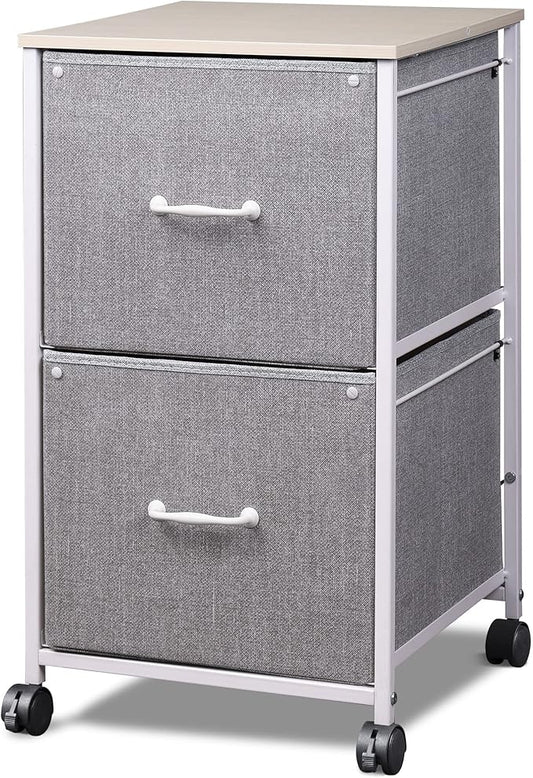 DEVAISE 2 Drawer Mobile File Cabinet, Rolling Printer Stand, Fabric Vertical Filing Cabinet fits A4 or Letter Size for Home Office, Light Grey