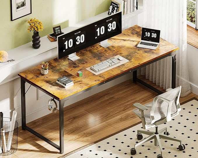 ODK 63 Inches Large Computer Desk for Home Office, Modern Desk for Small Spaces, Writing Desk with Headphone Hooks, Vintage