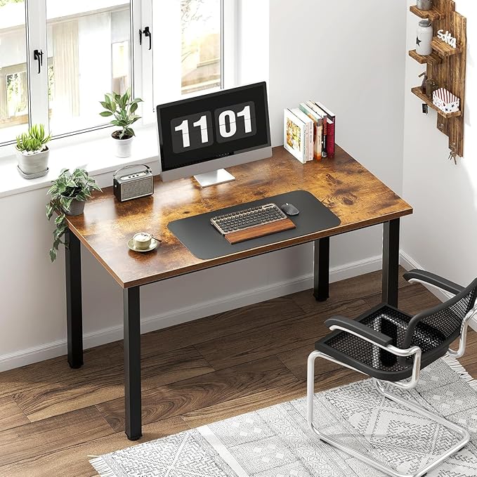 sogesfurniture 31.5 inches Sturdy Writing Desk for Small Spaces, Home Office Desk Computer Desk Gaming Desk Computer Table Sturdy Writing Workstation for Home Office, Brown