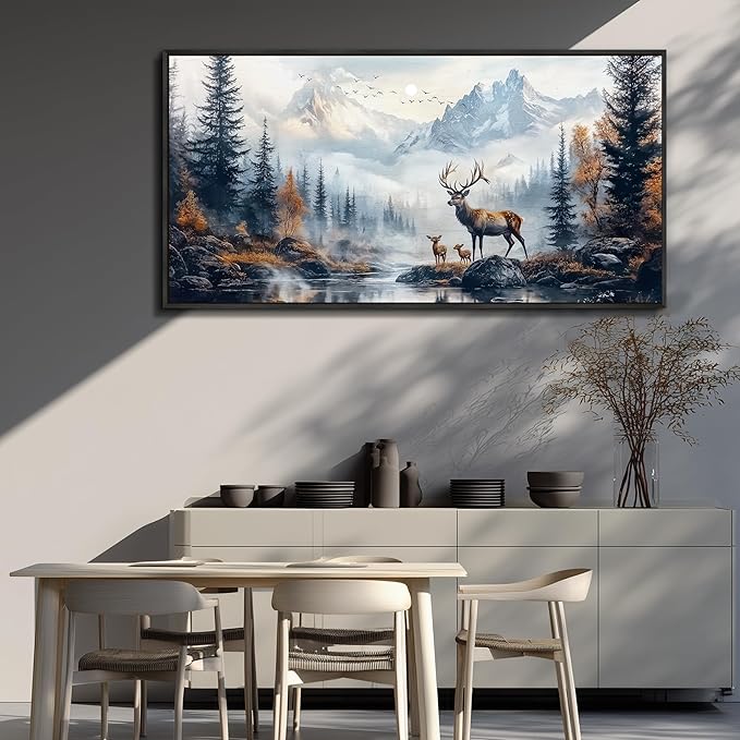 KELIYUAN Large Canvas Wall Art For Office Black Framed Wall Decor For Bedroom Living Room Mural Prints Pictures Lushan Mountain Scenery Painting Stretched and Framed Wall Aesthetics 24"X48"