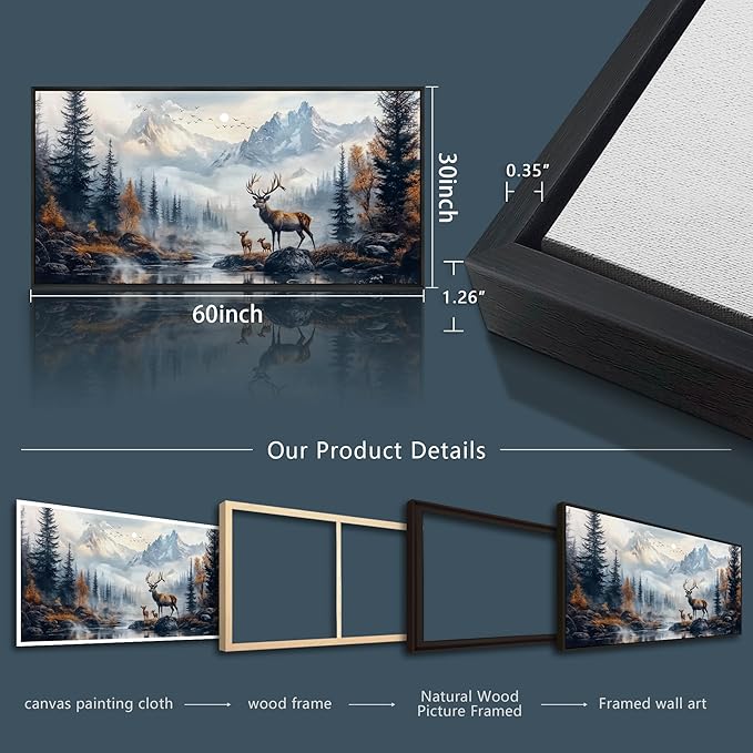 KELIYUAN Large Canvas Wall Art For Living Room Black Framed Wall Decorations For Bedroom Office Murals Prints Pictures Lushan Mountain Scenery Painting Wall Artwork Home Decor Aesthetics 30"X60"