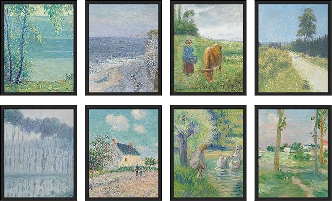 SIGNWIN Framed Poster Wall Art Set of Vintage Posters Vintage Landscape Watercolor Nature Landscape, Rustic Framhouse Decor for Living Room, Bedroom, Office - 12"x16"x 8 Black