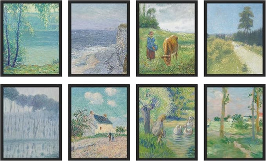 SIGNWIN Framed Poster Wall Art Set of Vintage Posters Vintage Landscape Watercolor Nature Landscape, Rustic Framhouse Decor for Living Room, Bedroom, Office - 11"x14"x 8 Black