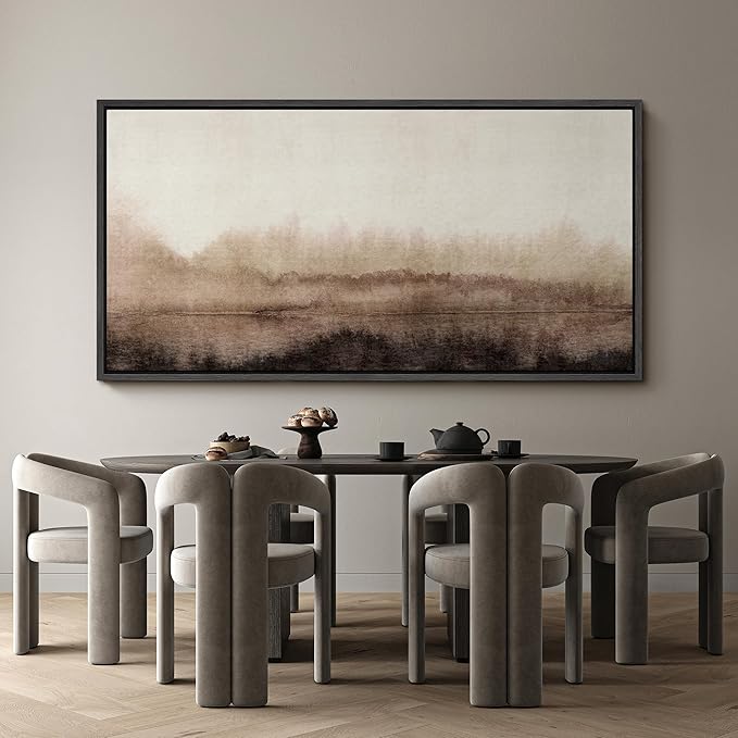 SIGNFORD Extra Large Framed Canvas Misty Woodland Neutral Landscape Illustrations Modern Art Calm Warm for Living Room, Bedroom, Office - 60"x30"