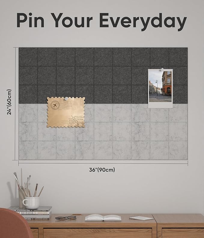Large Cork Board for Walls 36" x 24", 6 Pack Felt Wall Tiles with Push Pins for Office Home, Pin Board Bulletin Board for Photo Pictures, Gradual Gray