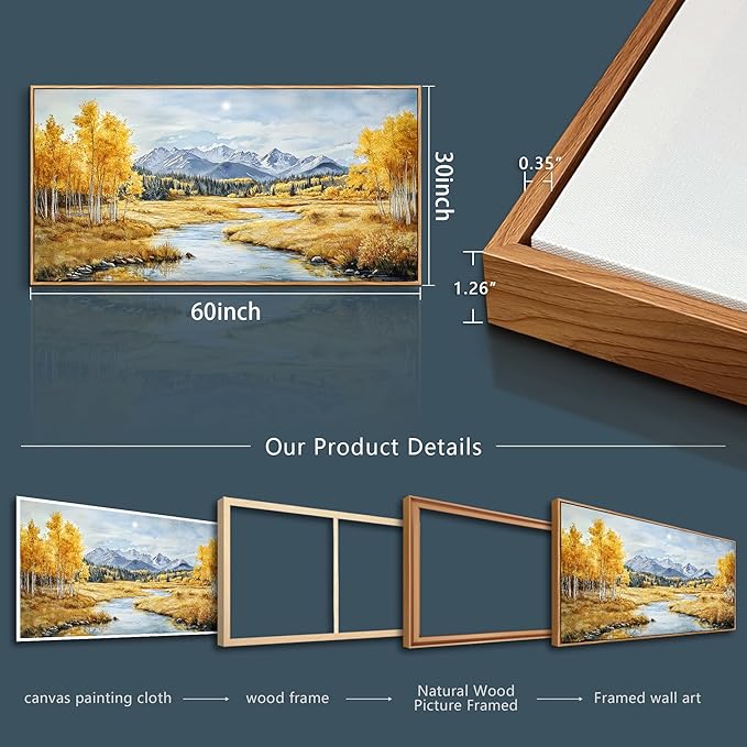 ERQINHUA Large Canvas Wall Decor For Living Room Wall Art For Bedroom Pastoral Yellow Landscape Painting Wood Frame Farmhouse Dining Room Office Home Decor Stretched And Framed Aesthetics 30"X60"