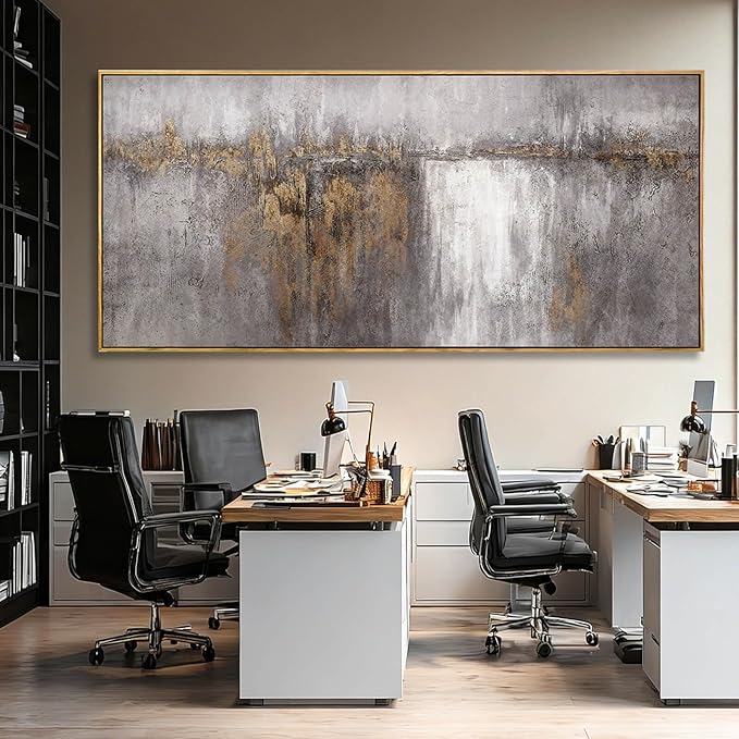Artexist Abstract Wood Wall Decor Vintage Wall Art Grey and Gold Decorative Painting 40"x86" Large Pictures for Dining Room Office Artwork