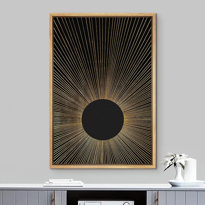 IDEA4WALL Framed Canvas Print Wall Art Rays of Light from Dark Sun Astronomy & Space Cosmic Illustrations Modern Art Rustic Scenic Dark for Living Room, Bedroom, Office - 16"x24" Natural