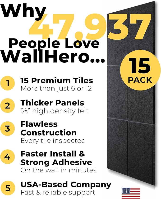 Office Cork Board, 59"x36" | 15 Pack | Felt Tiles for Wall, Tac Board, Large Felt Board, Wall Protector for Dart Board, (Gray Marble Slats)