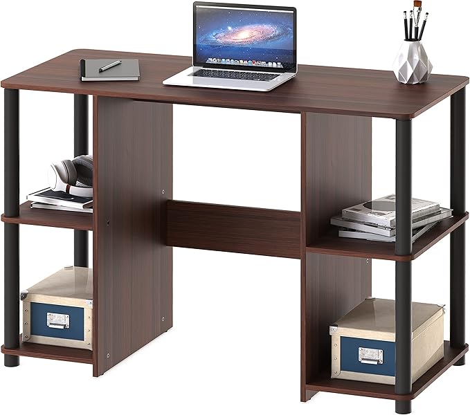 SHW 38-Inch Home Office Wood Desk with Double Sided Shelves, Cherry