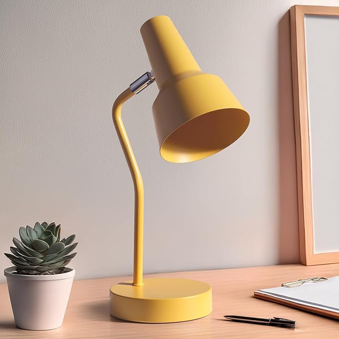 Simple Designs LD1078-YLW 15.2" Sleek Essentials Metal Cone Shade Desk Lamp with Adjustable Shade, for Office, Desk, Nightstand, Dorm, Yellow