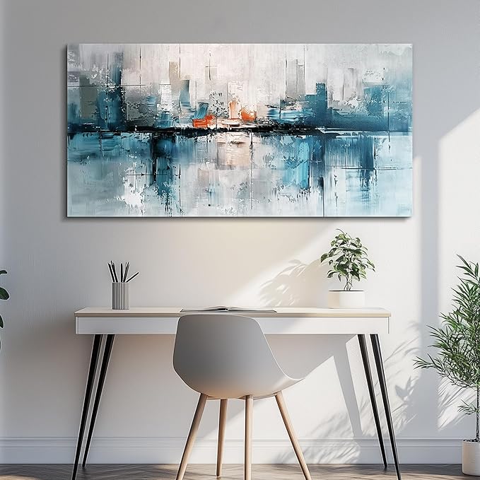FUHAIHUA Canvas Wall Art For Living Room Large Wall Decor For Office Bedroom Wall Decor Abstract Painting Blue Wall Pictures Prints Wall Artwork Aesthetic Home Decoration Ready To Hang 24x48 In