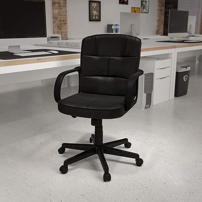 Flash Furniture Rider Mid-Back Black LeatherSoft Swivel Task Office Chair with Arms