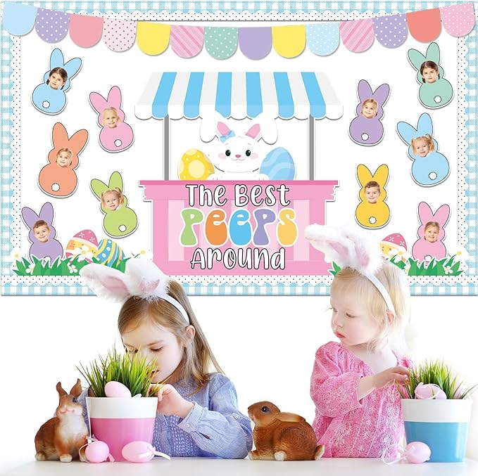 Easter Bunny Bulletin Board Decorations Set Easter Peeps Classroom Decorations Spring Easter Eggs Rabbit Paper Cutouts Colorful DIY Name Tags Craft for School Wall Door Decor Office Teacher Supplies