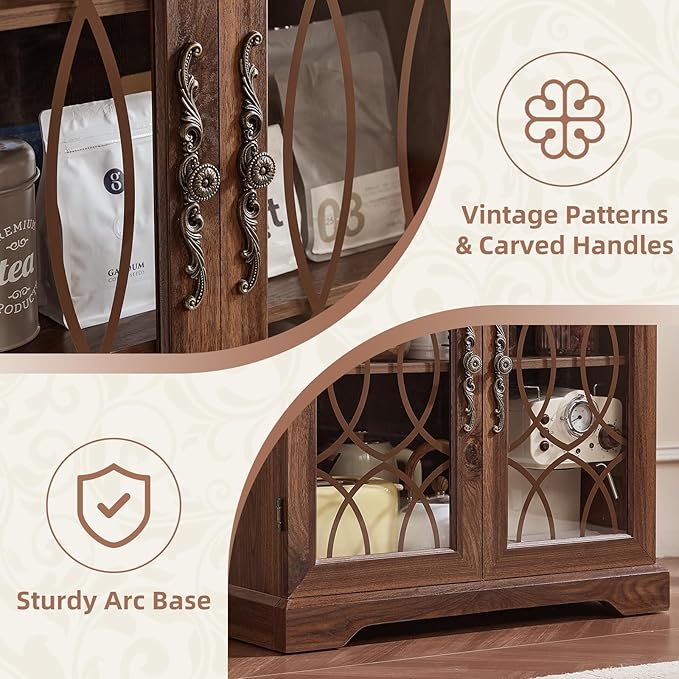 67" Tall Bookshelf, Vintage Book Shelf with Glass Doors, 5-Tier Wood Bookcase w/Adjustable Storage Shelves, Freestanding Rustic Curio Display Cabinet for Living Room, Office, Brown, 2PCS