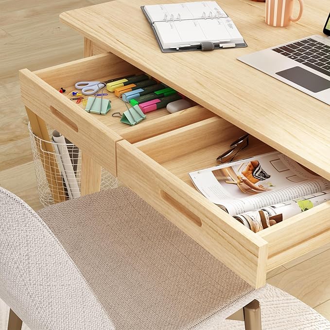Home Office Computer Desk Coner Desk with 2 Drawers, Study Writing Table for Home Office, Study, Wood Color (47.2 ”W x 23.6”D x 29.1”H)