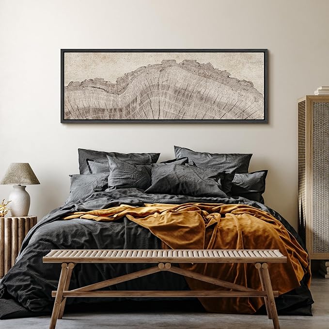SIGNFORD Large Framed Canvas Tree Ring Texture Wood Slice Illustrations Modern Art Calm Warm for Living Room, Bedroom, Office - 60"x20"