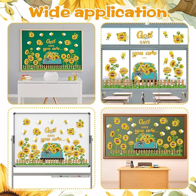 Religious Sunflower Bulletin Board Decorations Set Magnetic Bee Truck Cutouts God Says You are Bulletin Board Decor for Back to School Church Classroom Wall Decor