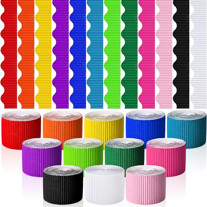 Harloon 24 Rolls Scalloped Bulletin Board Borders Decorative Classroom Bulletin Board Trim Poster Decor for Teacher Students White Cork Wall Locker (24 Colors)