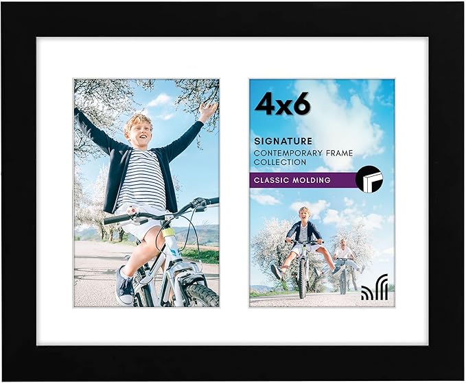 Americanflat 4x6 Double Picture Frame with Shatter-Resistant Glass - Fits Two 4x6 Photos or Use as One 8x10 Picture Frame - Signature Collection - Collage Frames for Tabletop and Wall - Black