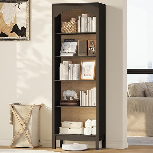 71" H Tall Bookshelf and Bookcase, Farmhouse Book Shelf with 5-Tier Open Shelves, Wooden Bookcase Freestanding Display Bookshelves for Bedroom, Living Room, Black