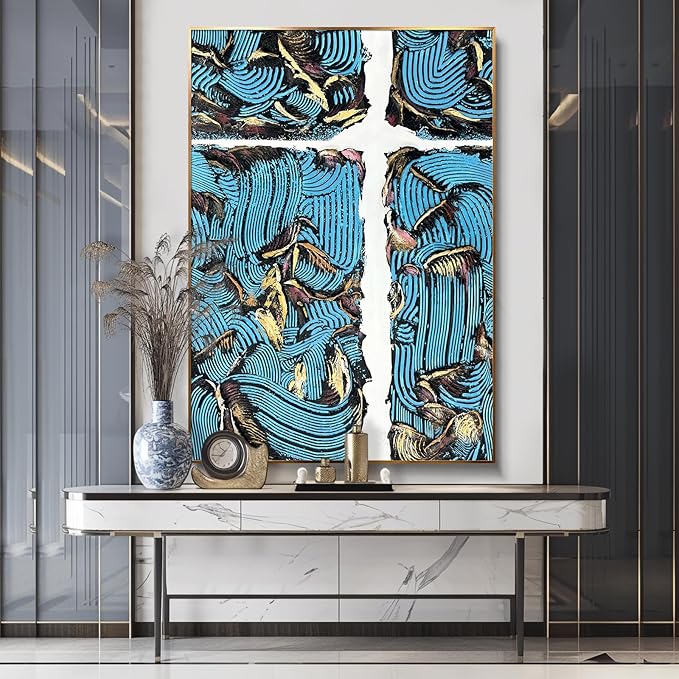 BrightA Blue Lines Large Abstract Canvas Wall Art Extra Large Abstract Wall Art Unique Wall Decor for Living Room Dining Room Hallway Wall Decor 39.4"x59"