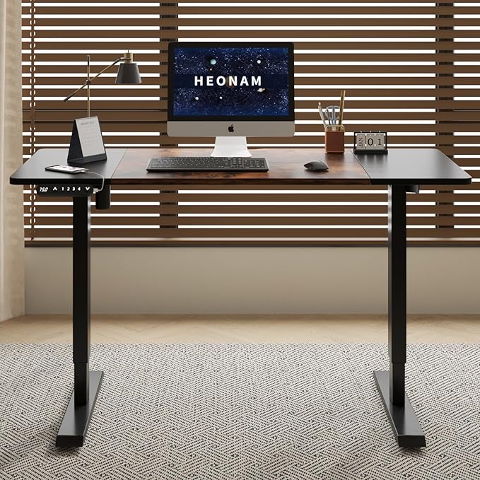 55 Inch Computer Desk with Power Outlets and USB Ports, Large Office Desk for Home Office, Modern Writing Table with Sturdy Frame