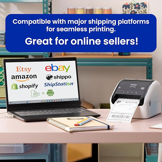 Brother QL-1100c Bundle, Wide Format Label Printer, Prints Postage Labels, Barcode & QR Code, USB Connectivity, Plus 4 Rolls of Genuine DK Label Tapes DK-1247 4.07” x 6.4” Die-Cut Shipping Labels