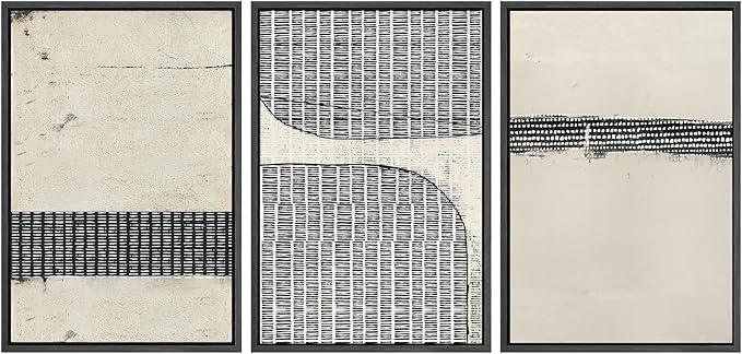 SIGNWIN Framed Canvas Print Wall Art Set Black Tan Grunge Grid Polygon Pattern Abstract Shapes Cozy Neutral Decorative Contemporary Minimal for Living Room, Bedroom, Office - 24"x36"x3 Black