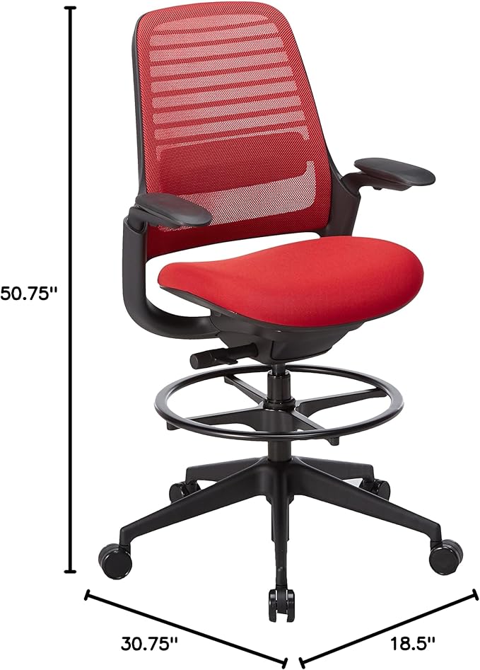 Steelcase Series 1 Stool Chair, Graphite Frame with 3D Microknit Fabric (Scarlet)