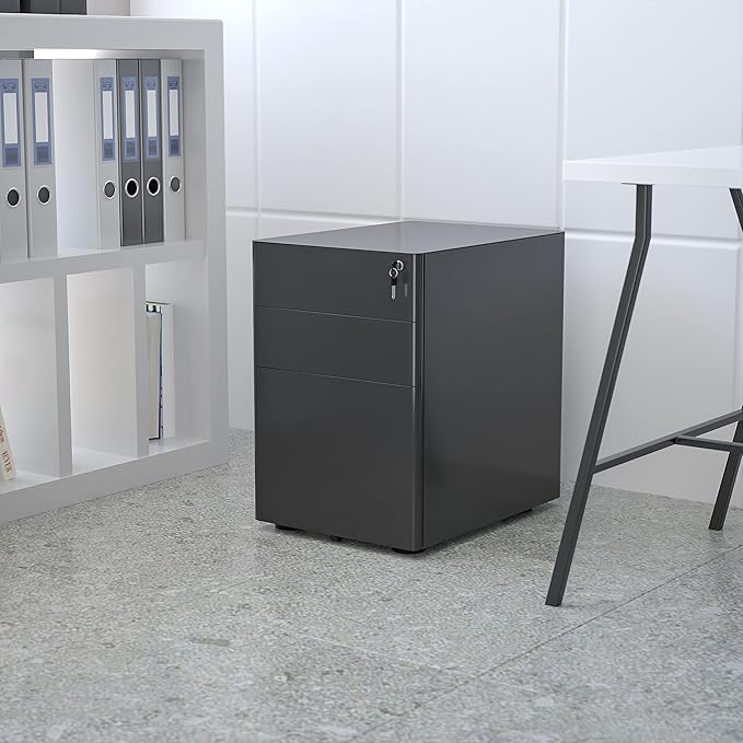EMMA + OLIVER Modern 3-Drawer Mobile Locking Filing Cabinet Storage Organizer-Black