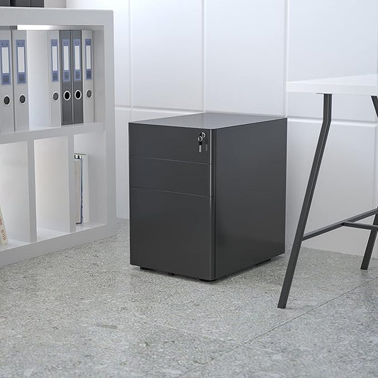 EMMA + OLIVER Modern 3-Drawer Mobile Locking Filing Cabinet Storage Organizer-Black