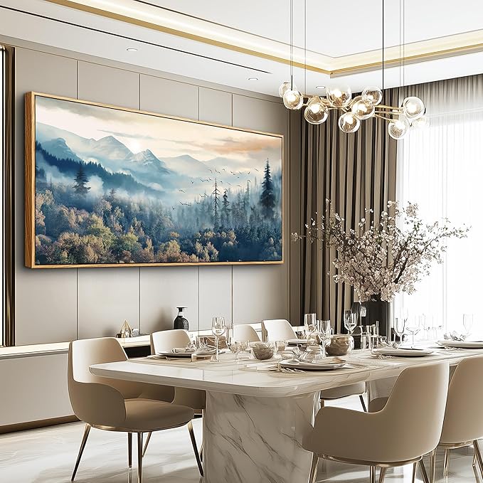 MHARTK66 Wood Framed Canvas Wall Art For Living Room Wall Decorations For Bedroom Office Wall Decor Prints Foggy Forest Trees Landscape Wall Painting Wall Pictures Ready To Hang Room Home Art Decor
