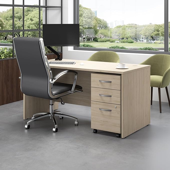 Bush Business Furniture 60W x 30D Office Desk with Mobile File Cabinet, Computer Table and Drawers for Home or Professional Workspace, Studio C Collection, Natural Elm