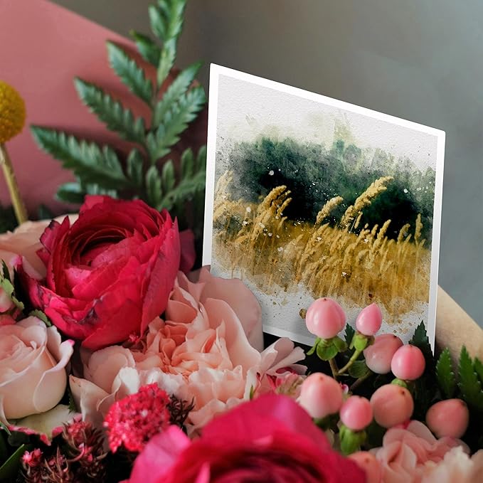 3dRose Greeting Cards - Image Of Watercolor Field Of Wheat Art - 12 Pack - Impressionist Mixed Media Art