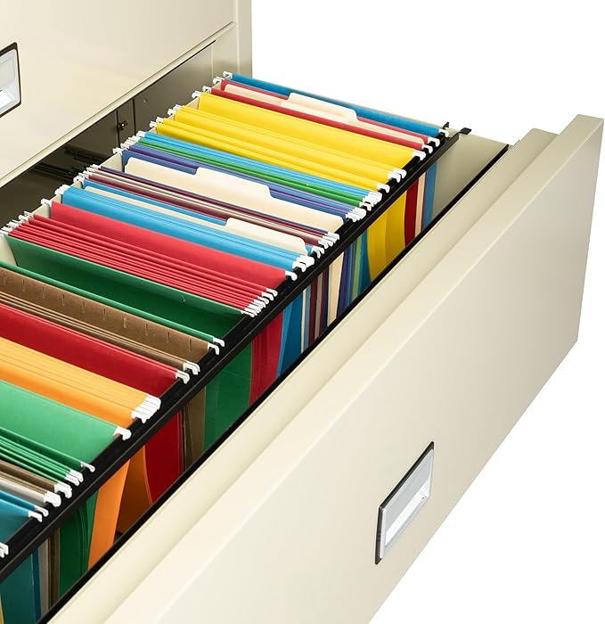 44 inch Wide 4-Drawer Lateral Fireproof File Cabinet – Legal and Letter Size Filing – Key Lock – Water Resistant – Fire Safe and Impact Rated – Putty Finish – Model LAT4W44P
