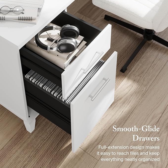 Bush Home 72-inch Home Office Desk with Drawers, Large Computer Table for Personal Workspace, Somerset Collection, White