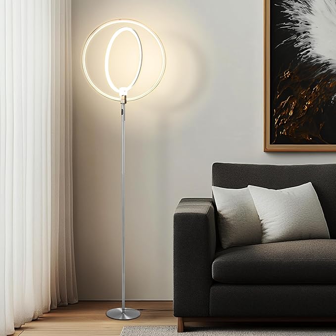 Brightech Eclipse Dimmable LED Floor Lamp, Modern Torchiere Floor Lamp for Living Rooms & Offices – Super Bright Tall Lamp with Dimmable Options for Reading, Standing Lamp Living Room Décor - Silver