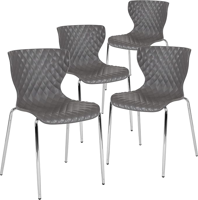 Flash Furniture 4 Pack Lowell Contemporary Design Gray Plastic Stack Chair