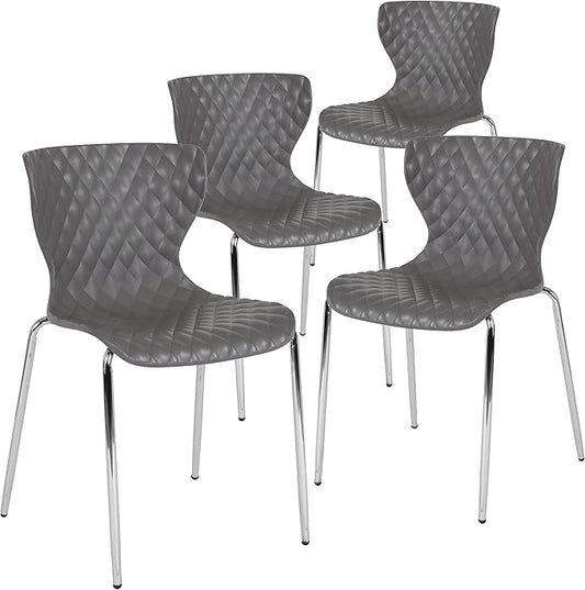 Flash Furniture 4 Pack Lowell Contemporary Design Gray Plastic Stack Chair