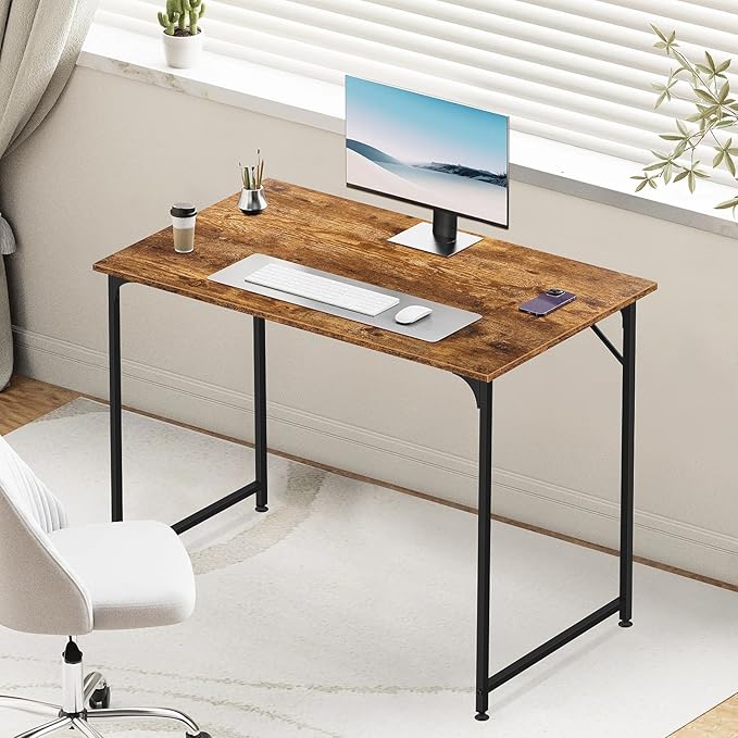 BLKMTY 47" Computer Desk - Home Office Writing Table, Wood PC Study Workstation, Modern Simple Style Laptop Desk with Metal Frame and Smooth Tabletop for Bedroom, Vintage