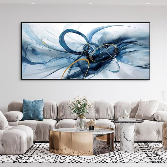 XLSJERST Abstract Wall Art for Living Room - Extra Large 86x39 Inches Canvas Frame Wall Decor Blue Picture Artwork for Bedroom Office Home Decoration