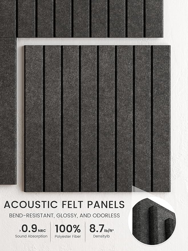 Bumusty Large Cork Board Alternative-48 x 36" Felt Bulletin Board Tiles, with 30 Pushpins, 70 Adhesive Tabs, 12-Pack Slat Wall Paneling, Cork Boards for Office Push Pin Board Felt Board-Charcoal Gray