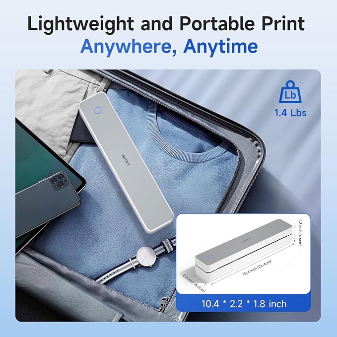 iDPRT Portable Printer Wireless for Travel, 300DPI Bluetooth Thermal Printer Support for 8.5"x11" US Letter, Inkless Compatible with iOS, Android, Laptop for Office, Car and Home, School (Renewed)