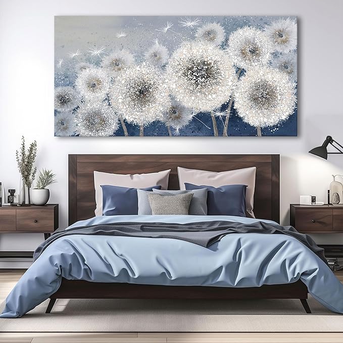 Pogusmavi Wall Decor Living Room - Wall-Art for Living Room, Canvas Art/Pictures for Bedroom | Blue Dandelion 24x48 inches Large Wall Art