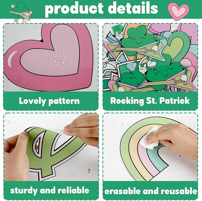 St. Patrick's Day Classroom Bulletin Board Decoration Sham Rocking Photo DIY Bulletin Board Set Lucky Shamrock Music Note Heart Cutouts for Irish Holiday Welcome School Home Wall Door Party Decor