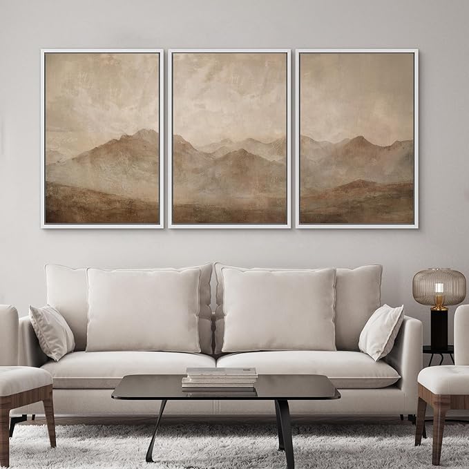 SIGNWIN Framed Canvas Print Wall Art Set Minimal Mountain Landscape Neutral Illustrations Modern Art Decorative Boho Relax/Zen Nordic for Living Room, Bedroom, Office - 24"x36"x3 White